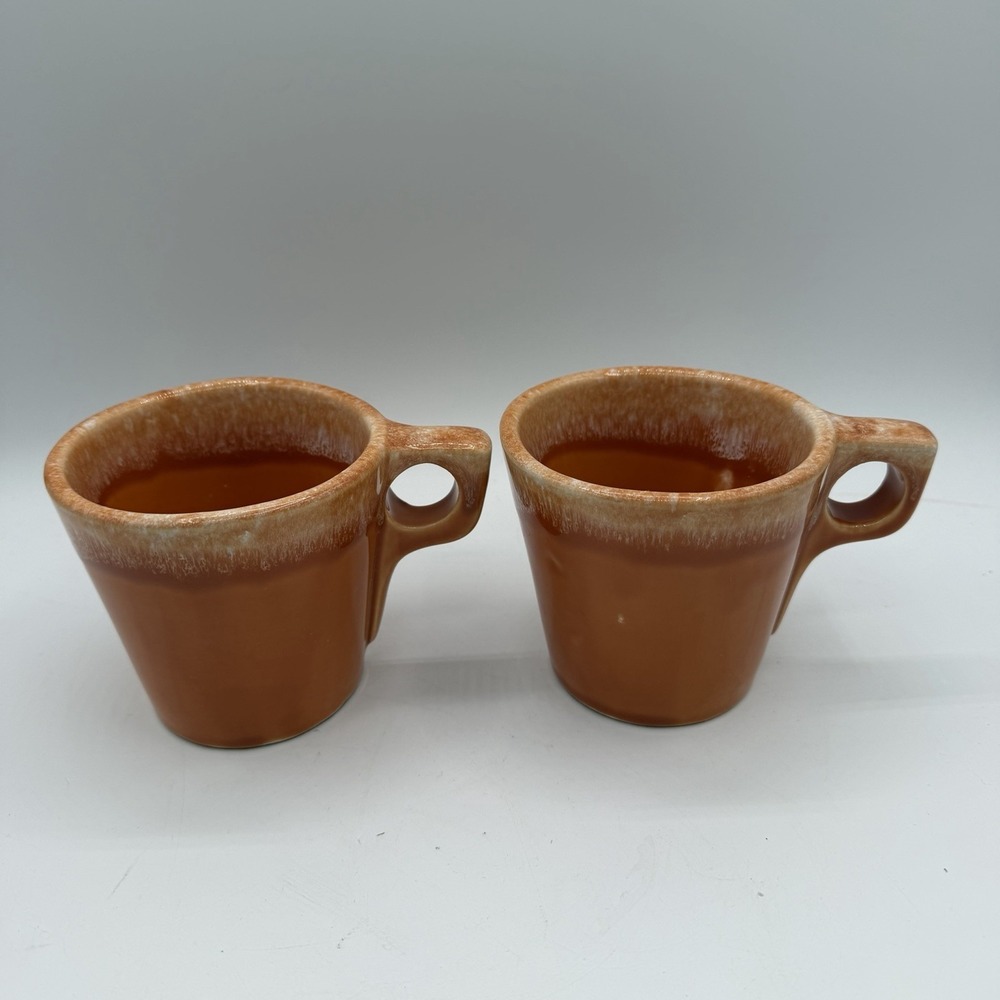 Set‎ of 2 Vintage Hull Drip Glaze Tangerine Orange Coffee Mugs Oven Proof USA